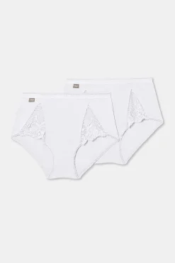 Pack de 2 bragas altas de algodón elástico con encaje