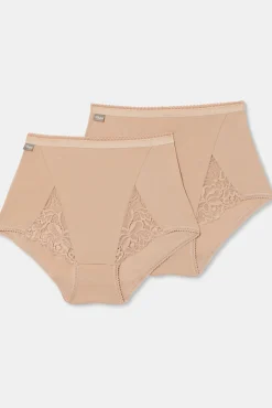 Pack de 2 bragas maxi de algodón elástico con encaje
