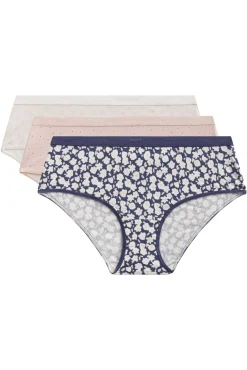 Pack de 3 bragas tipo culottes de algodón elástico estampado flores