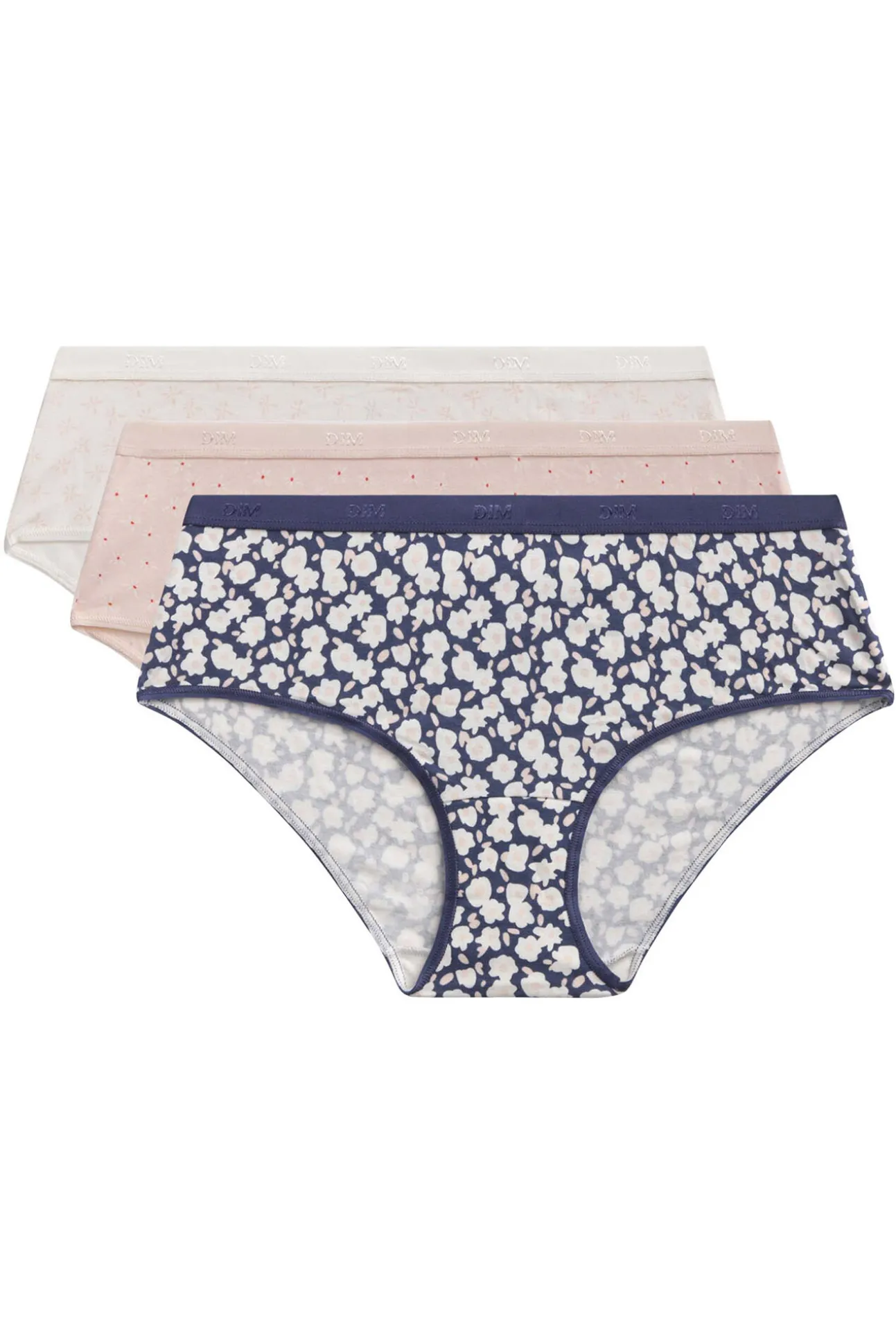 Pack de 3 bragas tipo culottes de algodón elástico estampado flores