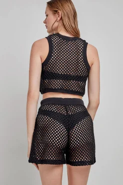 Pantalón corto crochet negro