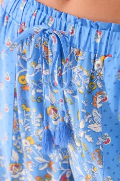 Pantalón corto viscosa patchwork azul