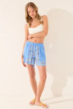 Pantalón corto viscosa patchwork azul