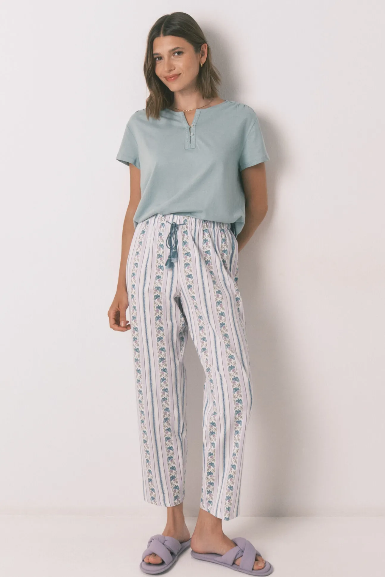 Pantalón largo carrot 100% algodón cenefas