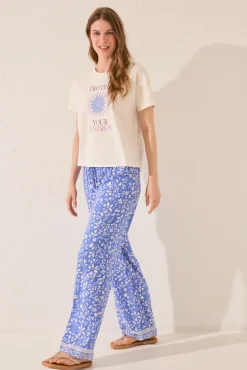 Pantalón largo estampado flores azul