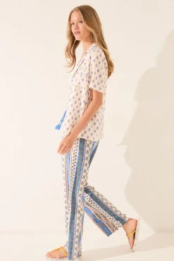 Pantalón largo viscosa cenefas multicolor