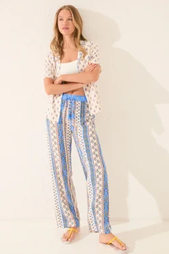 Pantalón largo viscosa cenefas multicolor