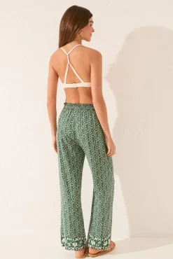 Pantalón largo viscosa estampado geométrico