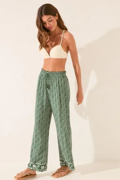 Pantalón largo viscosa estampado geométrico