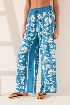Pantalón largo viscosa estampado sello