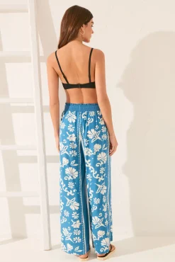 Pantalón largo viscosa estampado sello