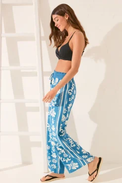 Pantalón largo viscosa estampado sello