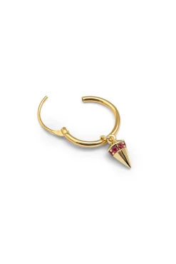 Pendiente Suelto Aro Cono Rosa Plata Baño Oro