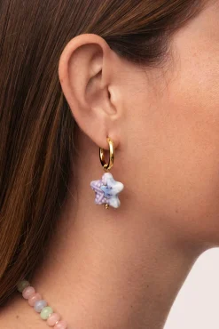 Pendientes Starfish Blue Acero Baño Oro