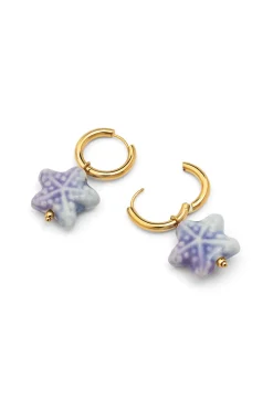 Pendientes Starfish Blue Acero Baño Oro