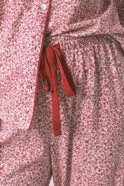 Pijama camisero algodón flores rojo