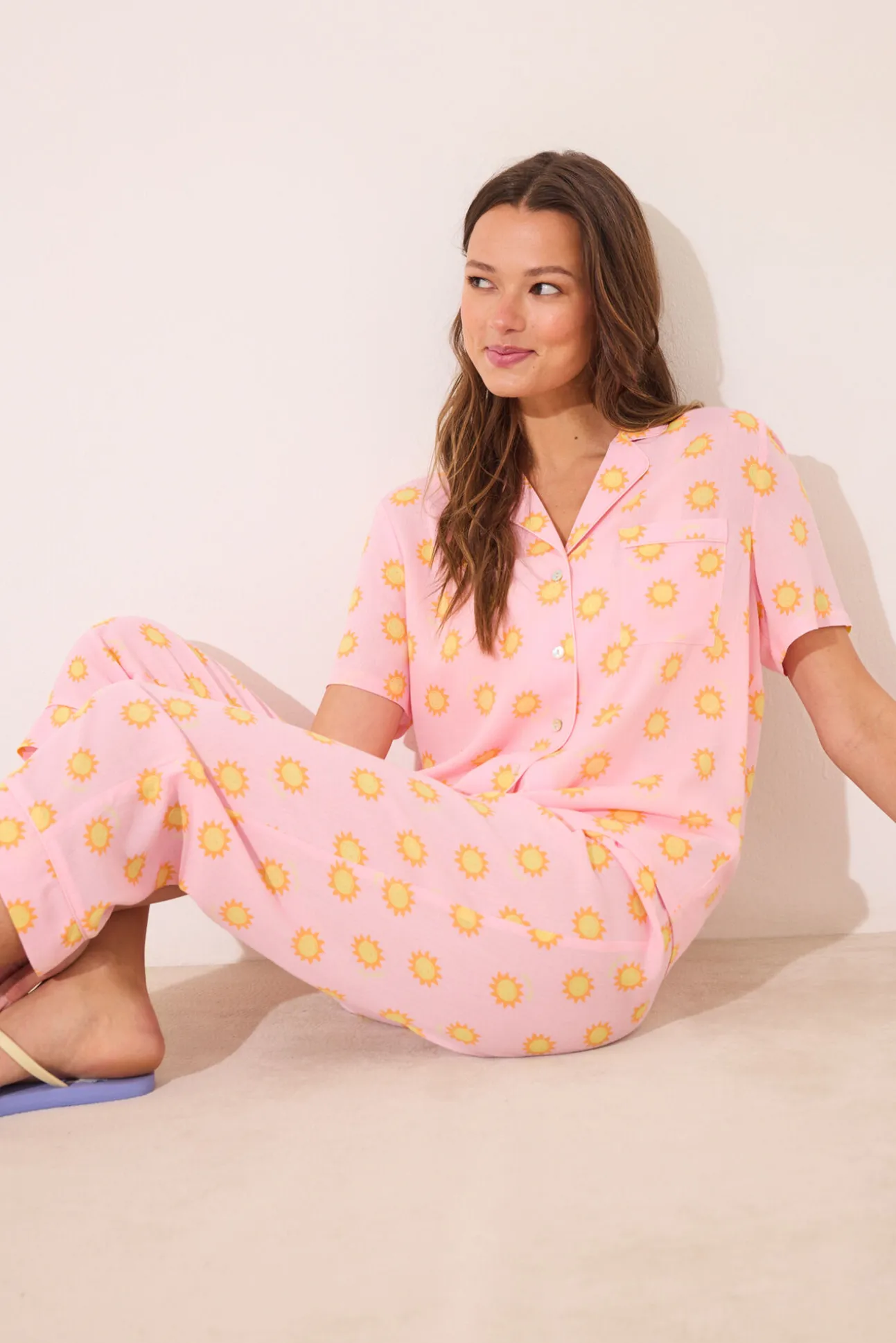 Pijama camisero Capri viscosa rosa soles