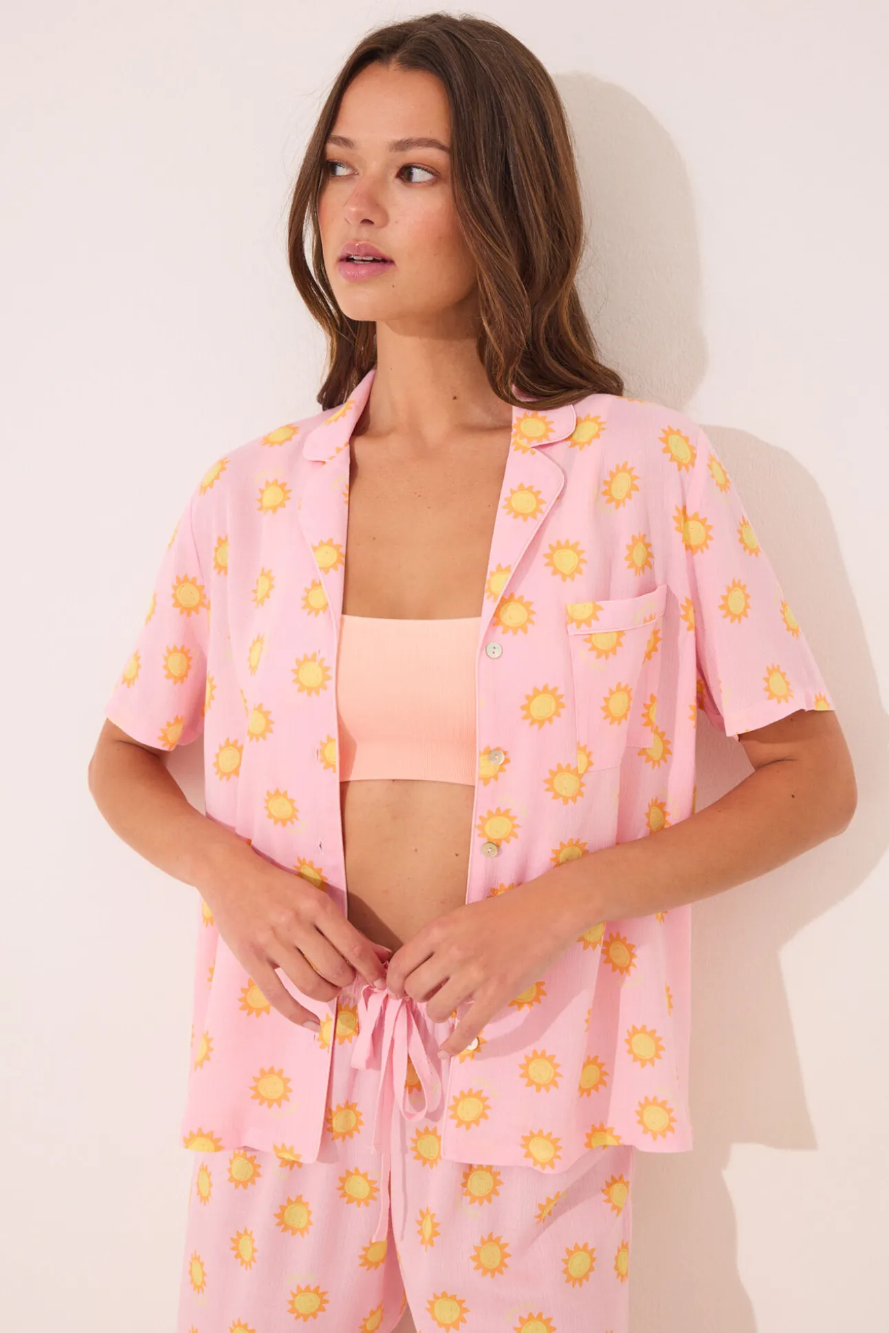Pijama camisero Capri viscosa rosa soles