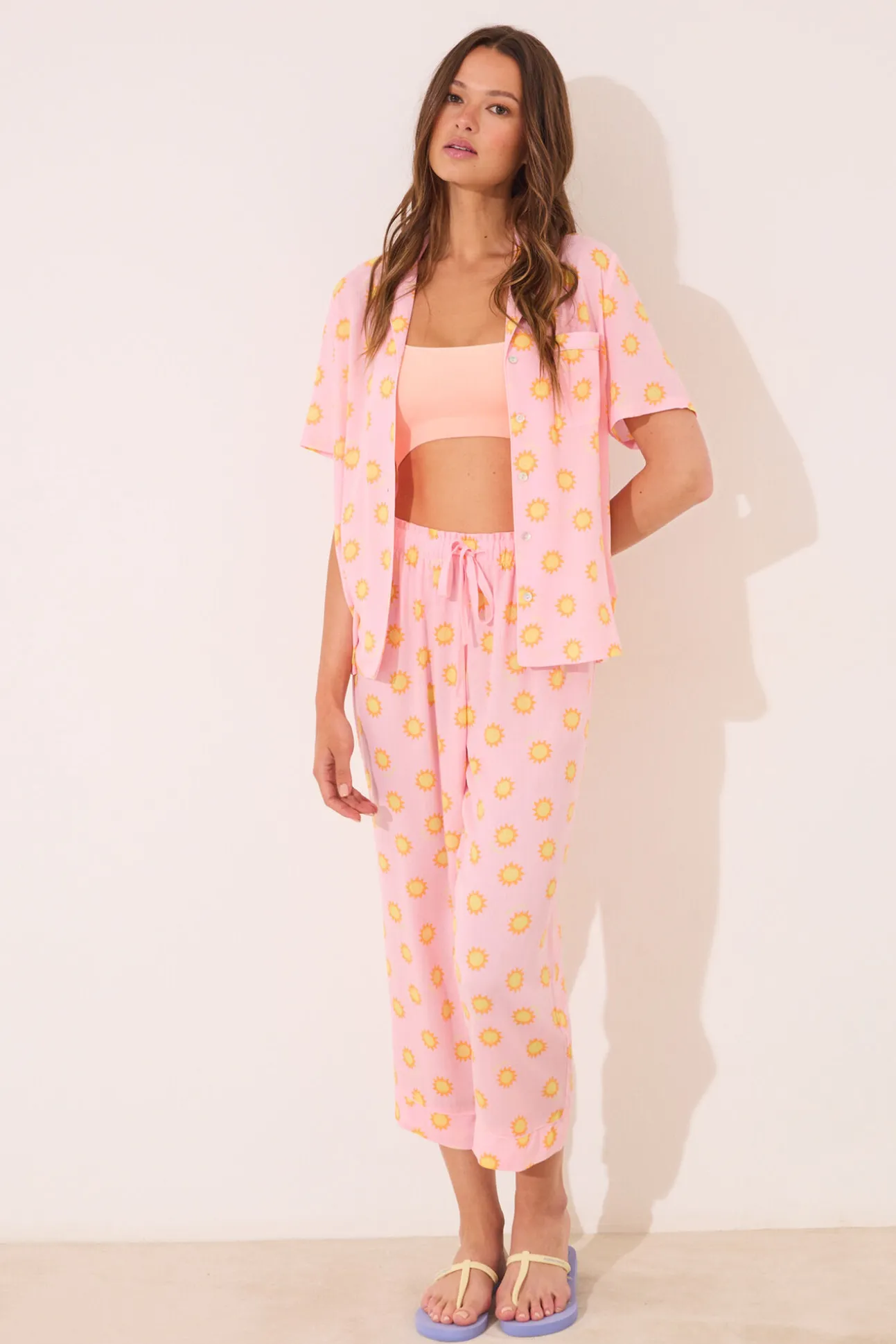 Pijama camisero Capri viscosa rosa soles