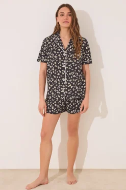 Pijama camisero corto 100% algodón flores