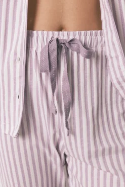 Pijama camisero largo 100% algodón rayas lilas