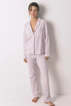Pijama camisero largo 100% algodón rayas lilas