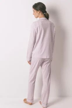 Pijama camisero largo 100% algodón rayas lilas