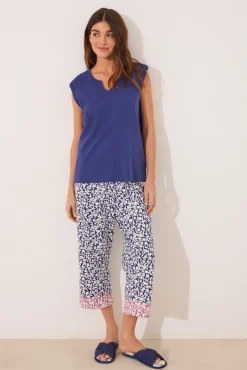 Pijama Capri 100% algodón print azul flores