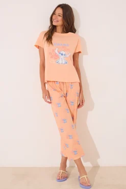 Pijama Capri Lilo & Stitch algodón naranja