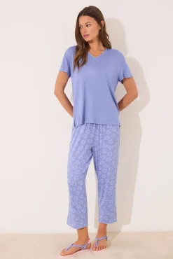 Pijama Capri manga corta azul viscosa