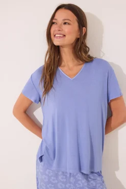 Pijama Capri manga corta azul viscosa