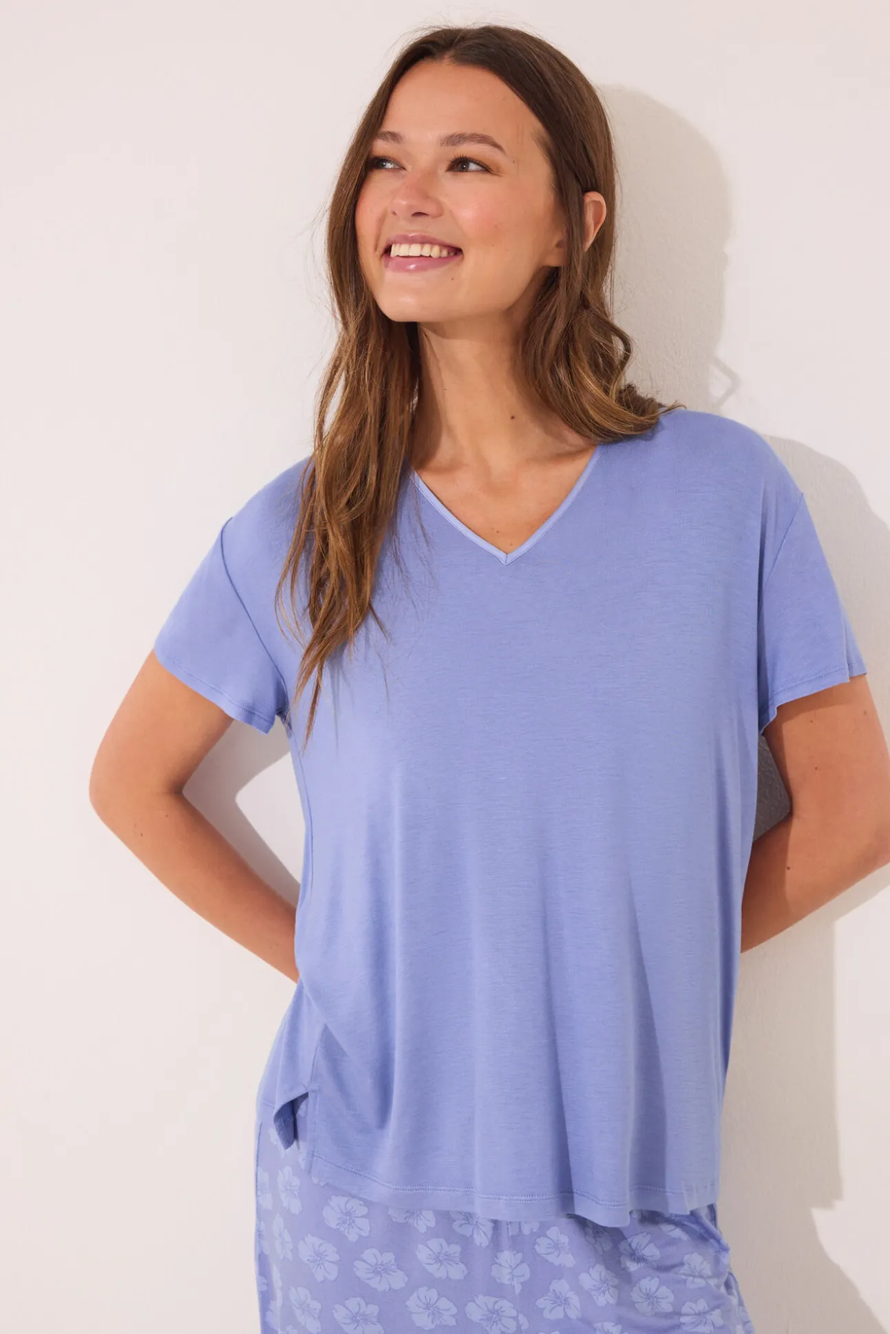 Pijama Capri manga corta azul viscosa