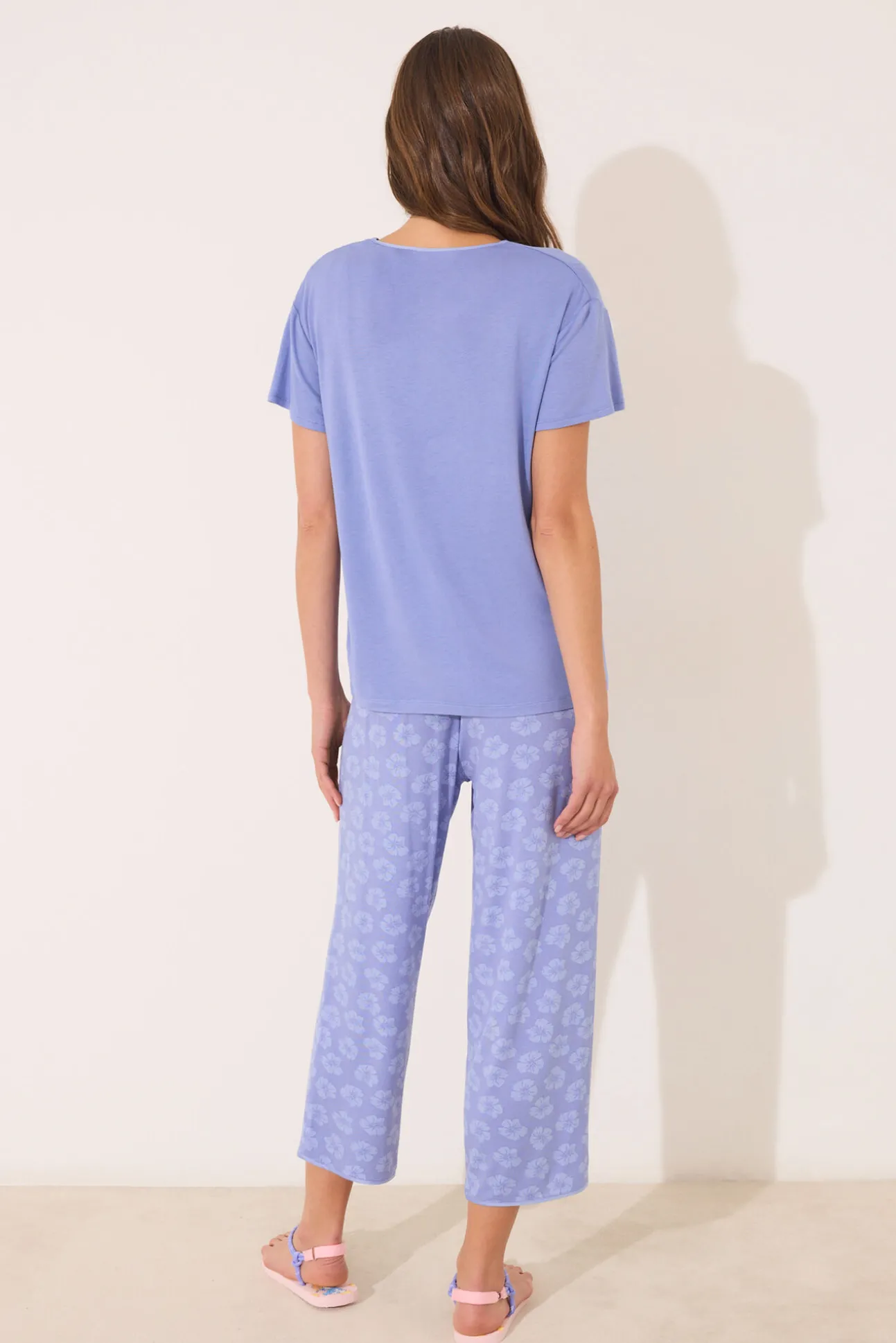 Pijama Capri manga corta azul viscosa
