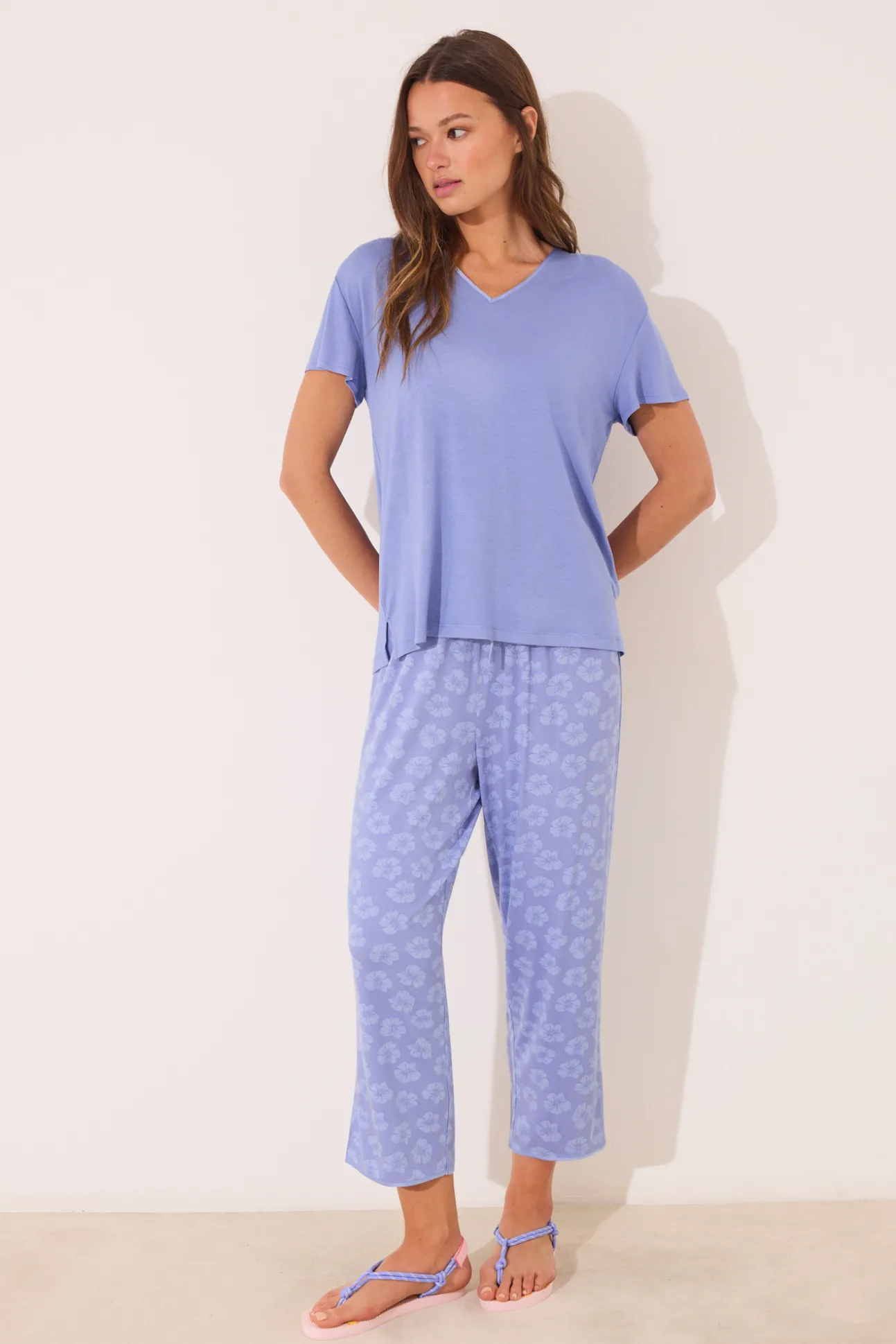 Pijama Capri manga corta azul viscosa