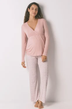 Pijama Capri "maternity" técnica canalé rosa