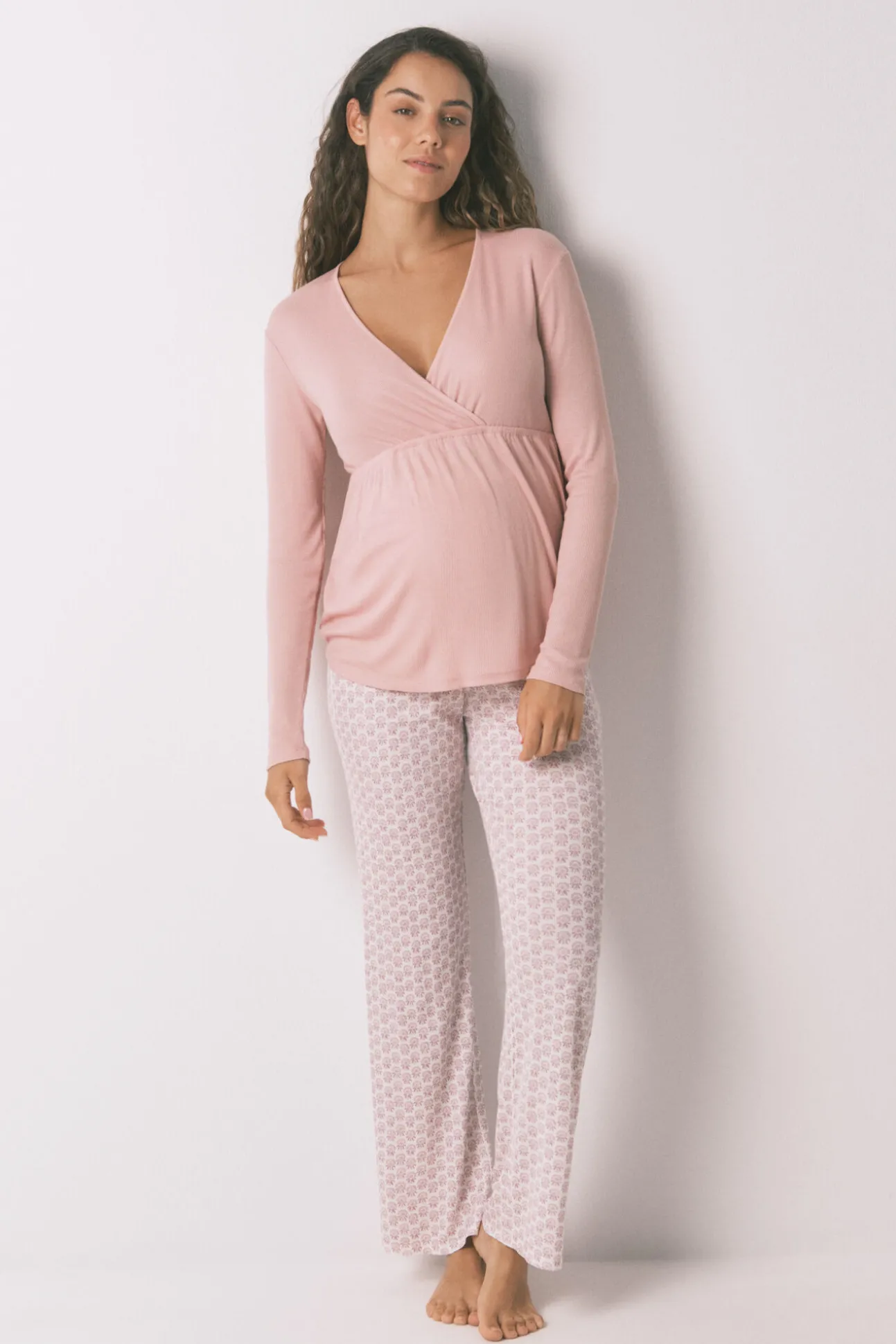 Pijama Capri "maternity" técnica canalé rosa