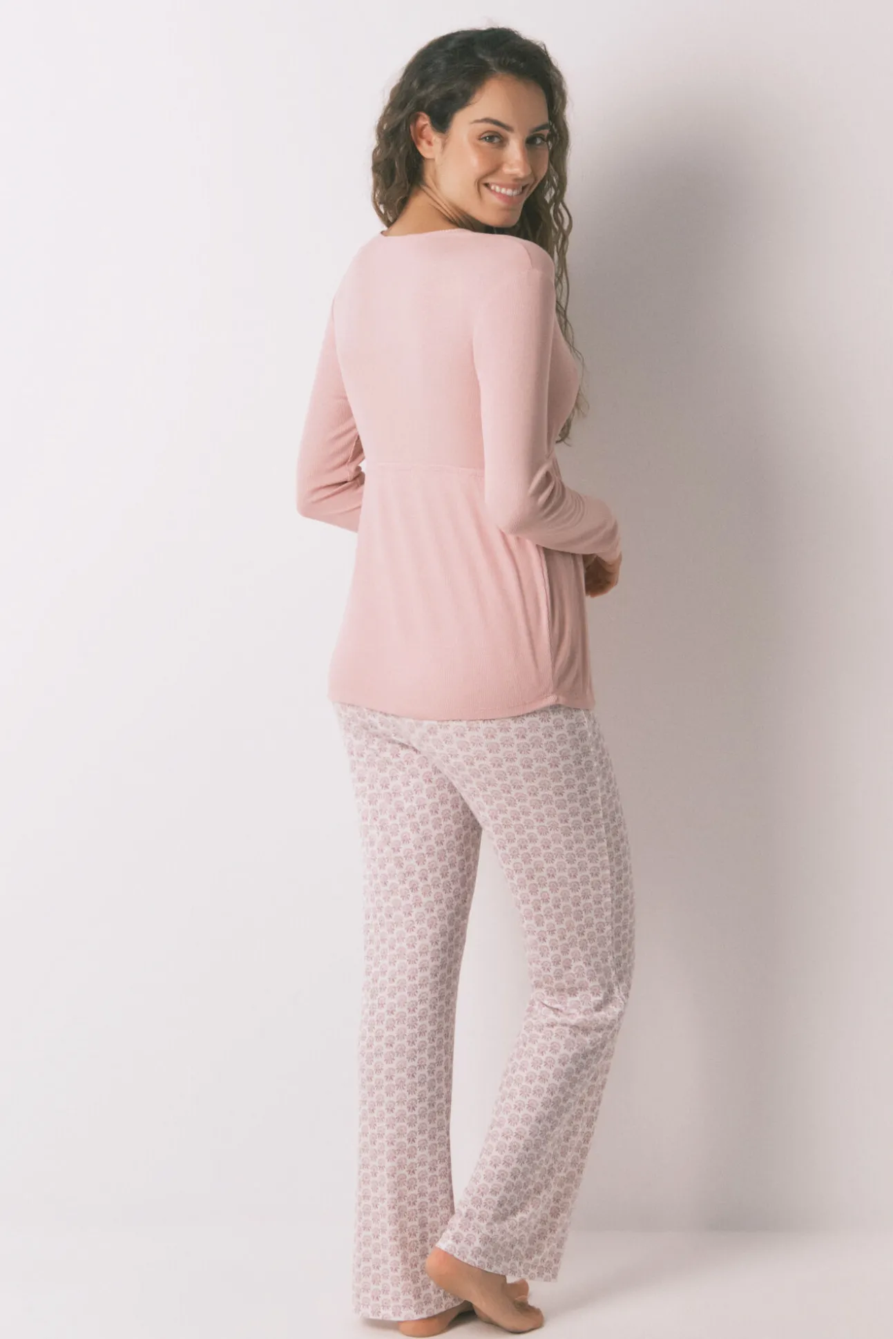 Pijama Capri "maternity" técnica canalé rosa