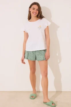 Pijama corto 100% algodón marfil