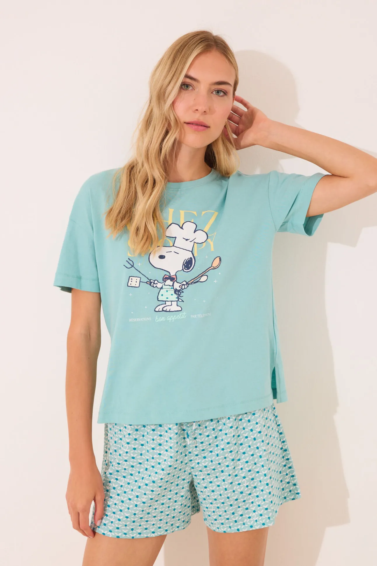 Pijama corto 100% algodón Snoopy verde
