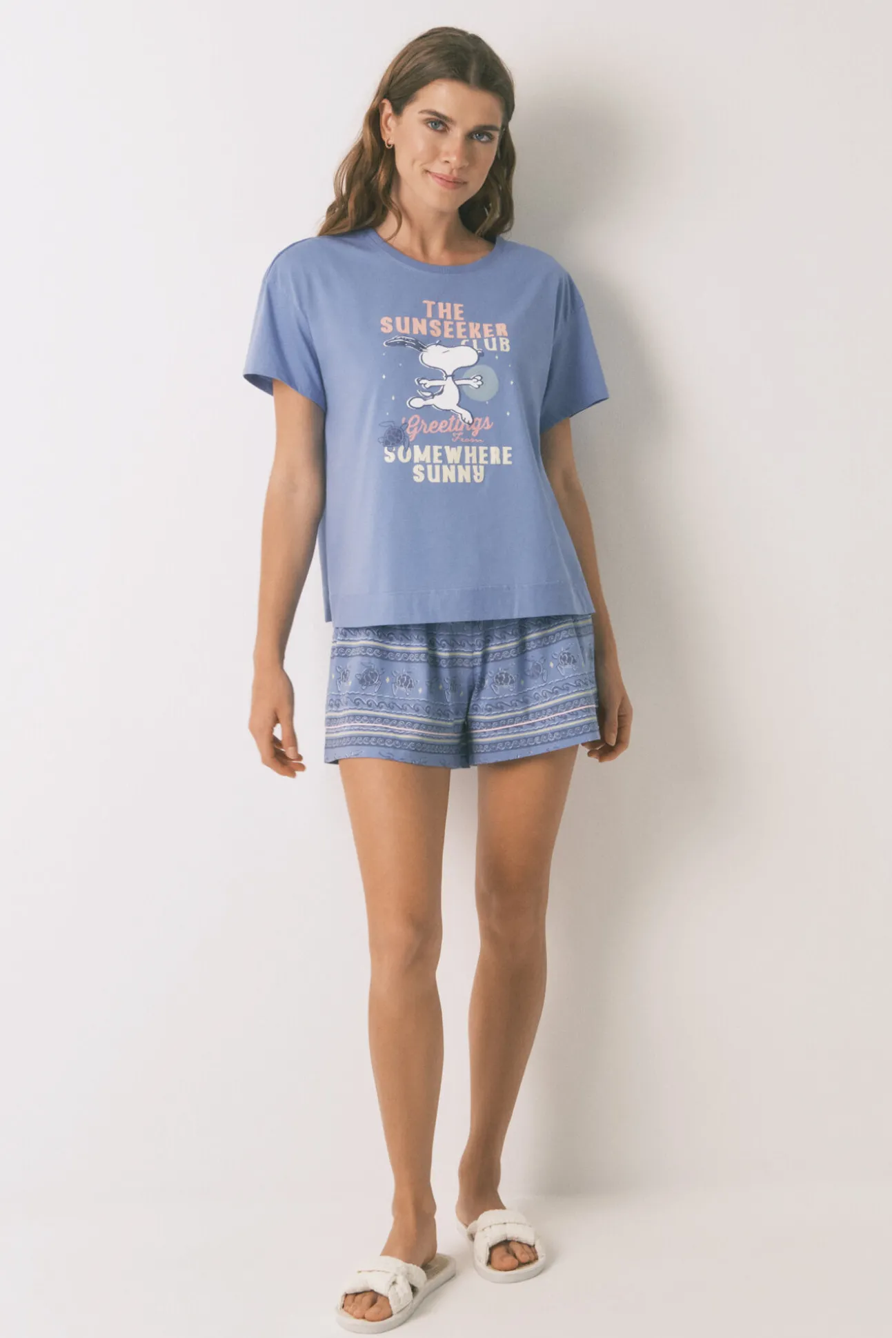 Pijama corto algodón azul Snoopy