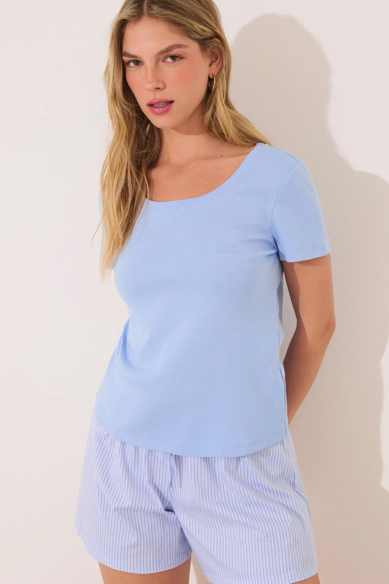 Pijama corto algodón azul rayas