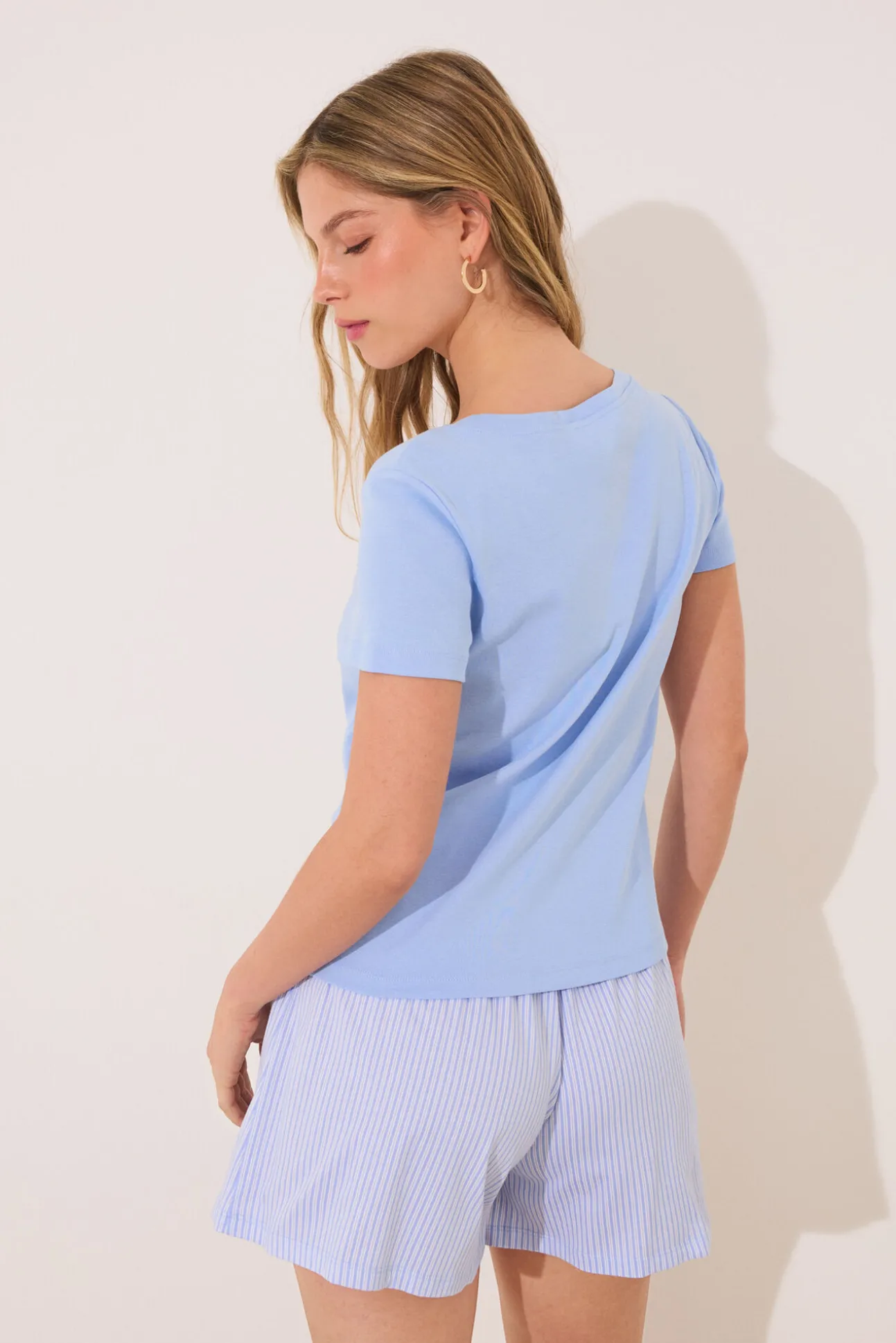 Pijama corto algodón azul rayas