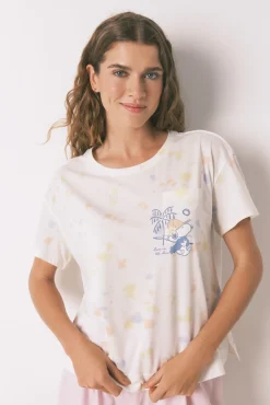 Pijama corto algodón marfil y rosa Snoopy
