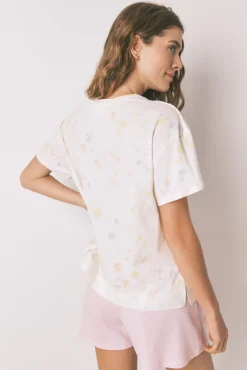Pijama corto algodón marfil y rosa Snoopy