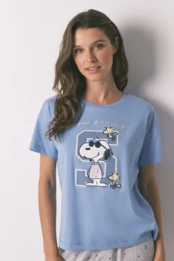 Pijama corto algodón Snoopy azul