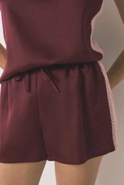Pijama corto encaje vino