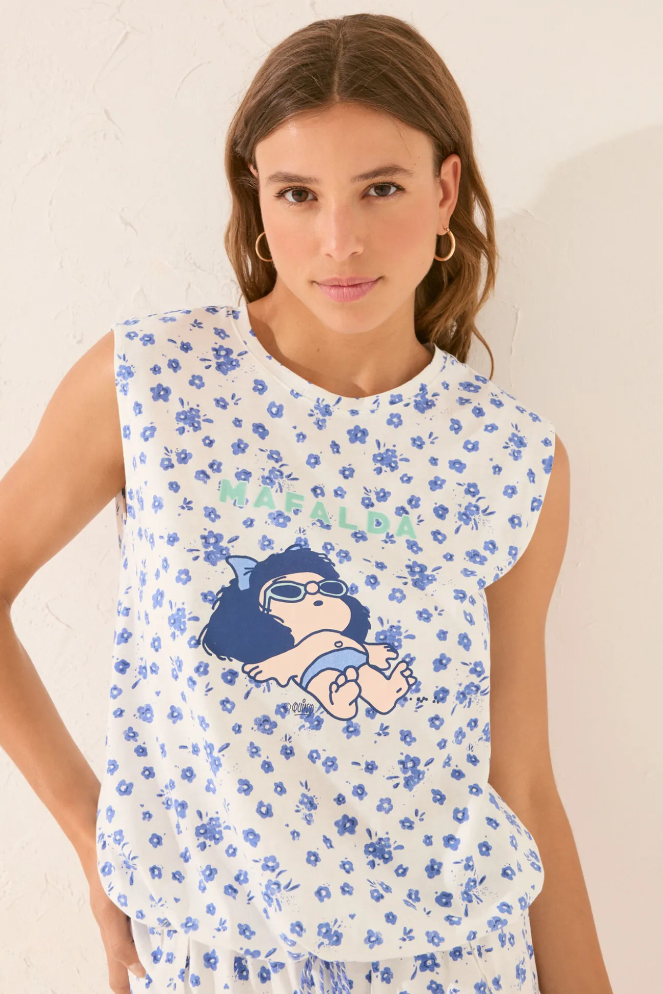 Pijama corto floral blanco Mafalda