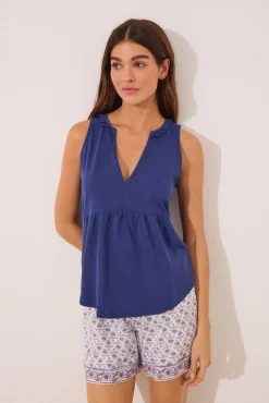 Pijama corto tirantes 100% algodón estampado azul