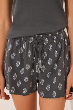 Pijama corto tirantes algodón paisley gris