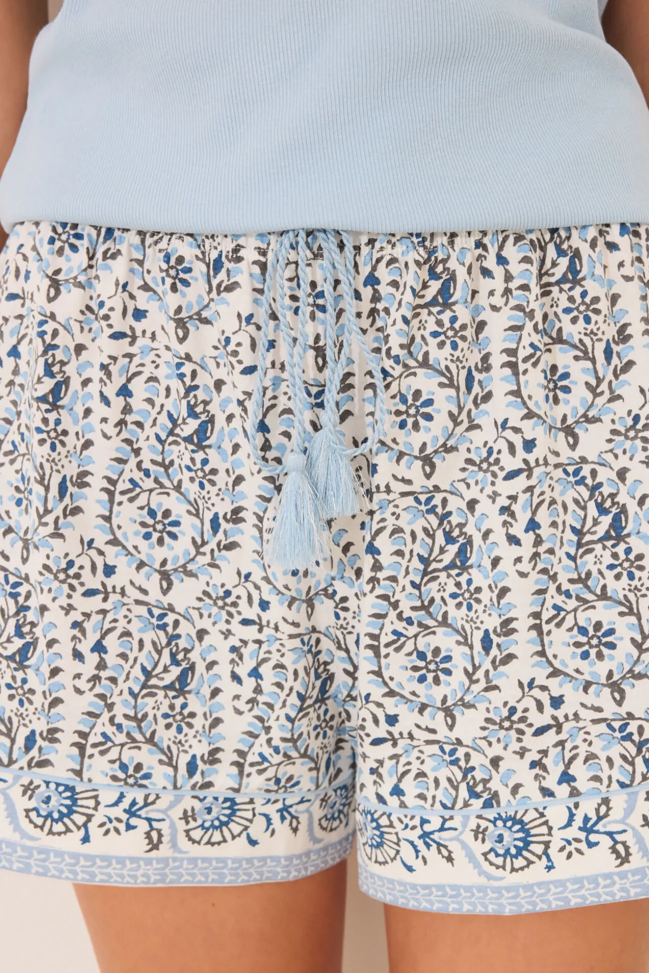 Pijama corto tirantes algodón paisley azul